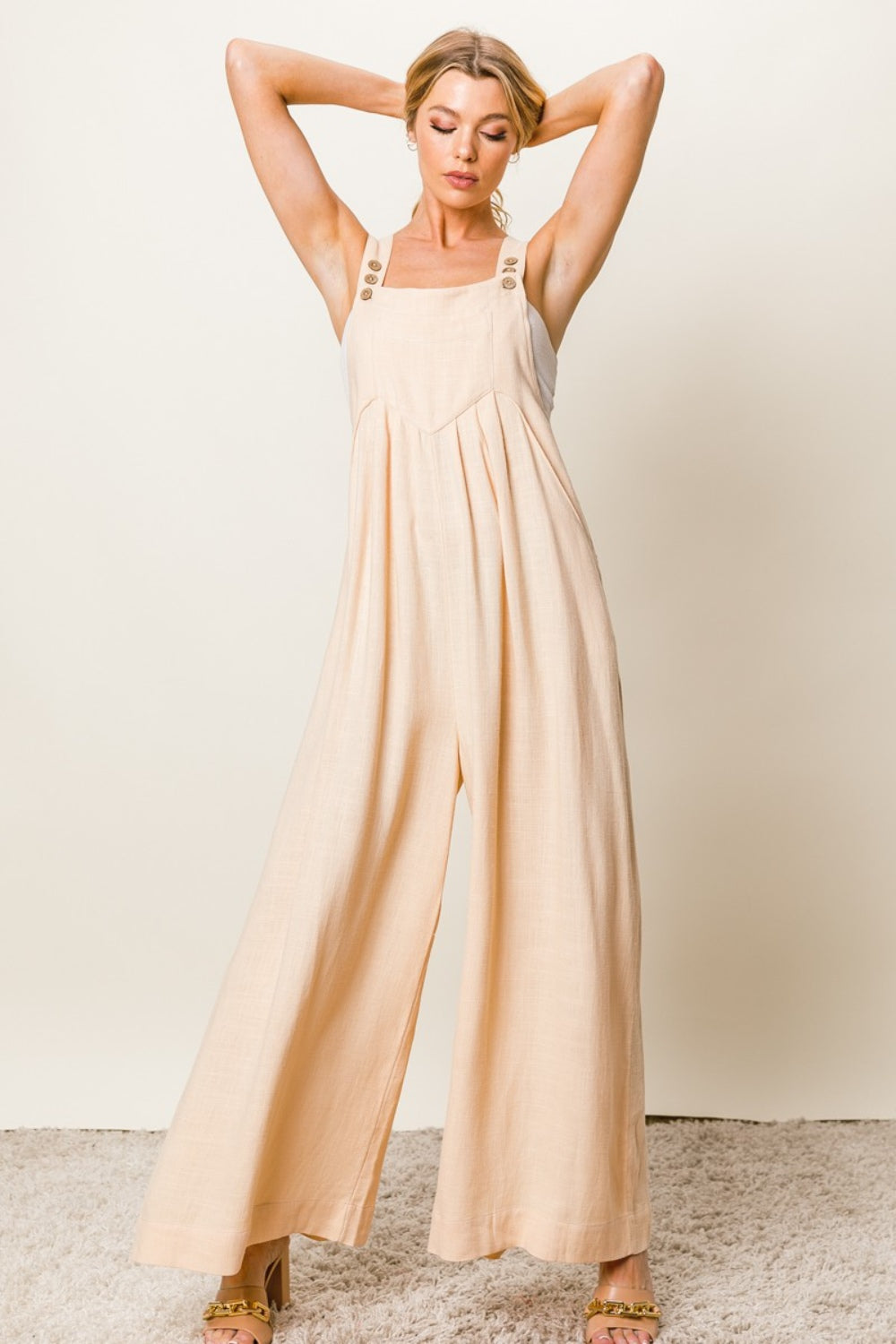 Cyprian Texture Sleeveless Wide Leg Jumpsuit