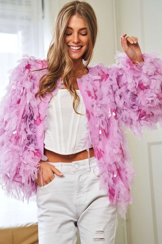 Cassidy Fluffy Tiered Ruffle Long Sleeve Party Jacket