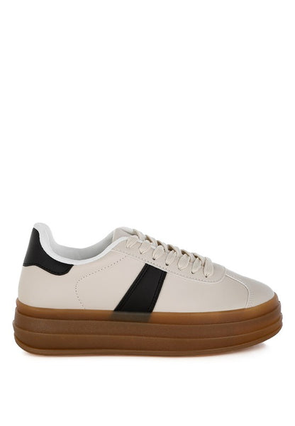 Lorene Knockout Sneakers - Chunky Flatform, Vegan Leather, Lace-Up