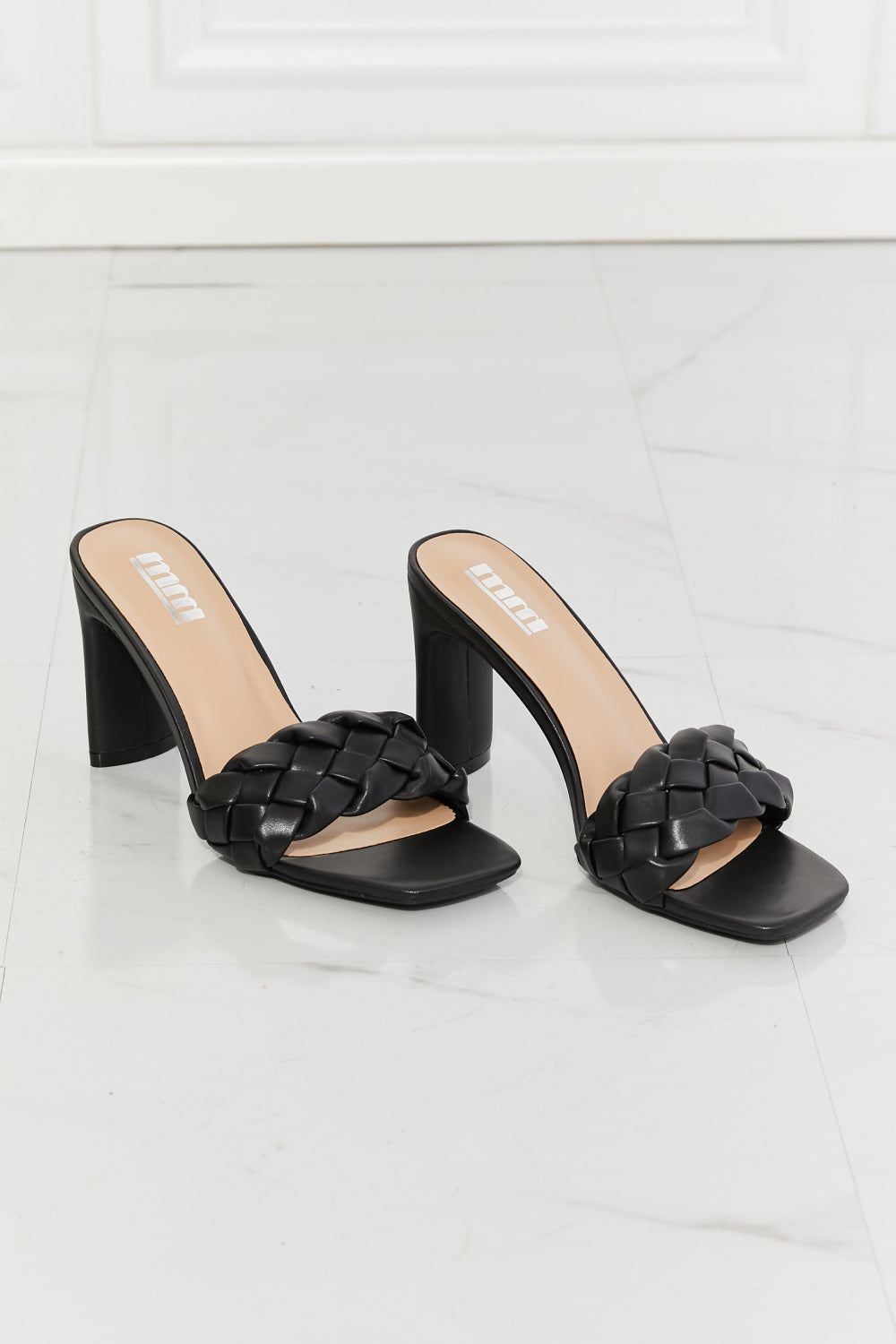 Dahlia Top of the World Braided Block Heel Sandals in Black