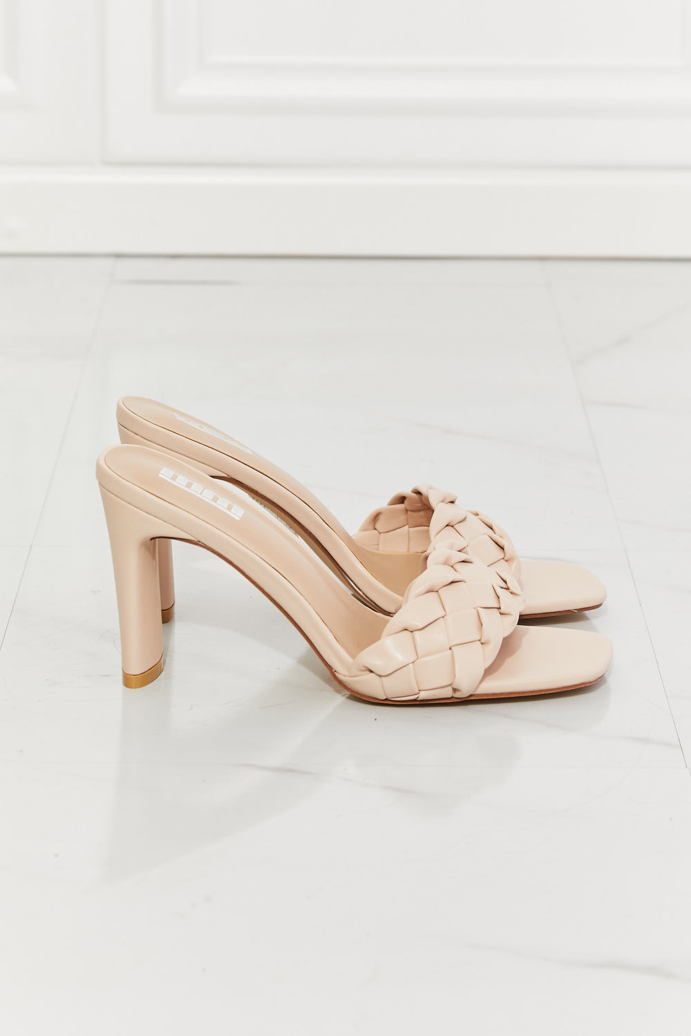 Dahlia Top of the World Braided Block Heel Sandals in Beige