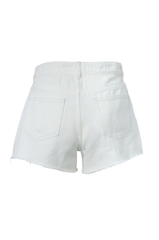 Balba White Distressed Denim Shorts