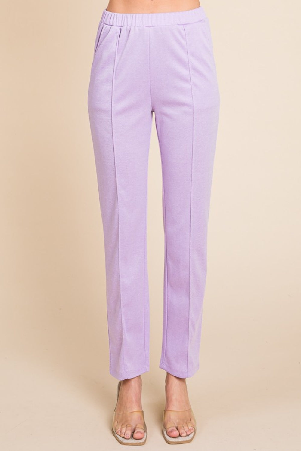 Karisa Pin Tuck Detail Slim Pants - Lilac, Textured Fabric, Slim Fit