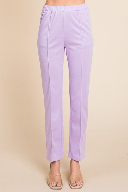 Karisa Pin Tuck Detail Slim Pants - Lilac, Textured Fabric, Slim Fit