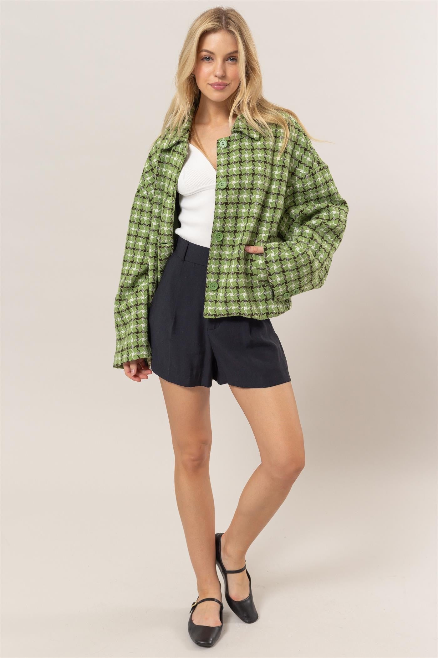 Imani Tweed Plaid Button Up Collared Neck Jacket