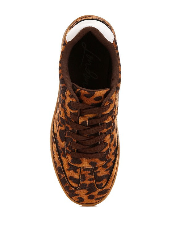 Top view of Prowler Leopard Chunky Sneakers showcasing lace design