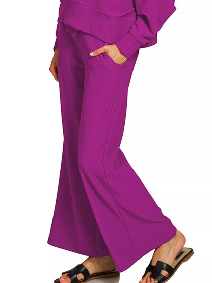Jenny Ribbed Light Plum Round Neck Pullover and Pants - side view of pants. 