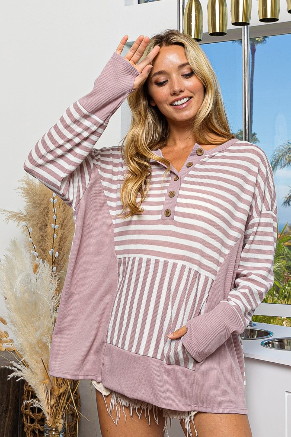 Harriette Striped Thumbhole Long Sleeve Top by BiBi