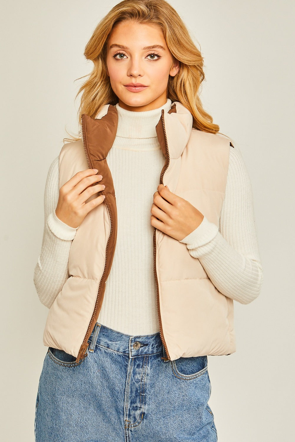 Estelle Zip Up Cropped Contrast Reversible Vest