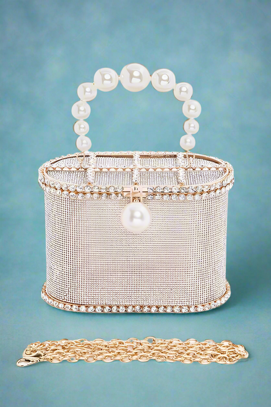 Sheila Pearl Handle Iconic Rhinestone Box Clutch