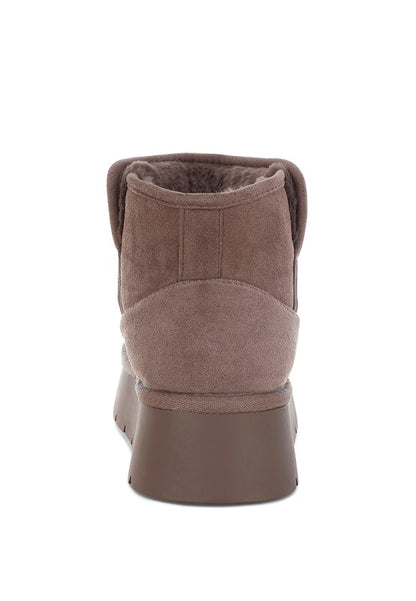 Back view of Dark Grey Holias Chunky Heeled Snow Boots with cushioned insole, paneling, and TP rubber sole.