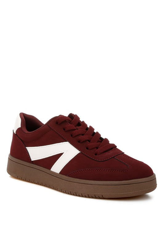 Zoomer Patchwork Sneakers in Burgundy front angle view