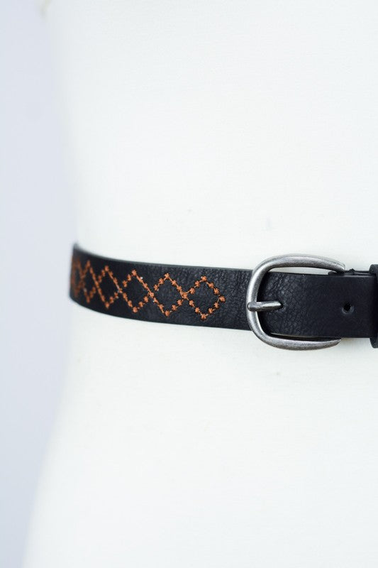 Sicilly Skinny Diamond Stitched Belt