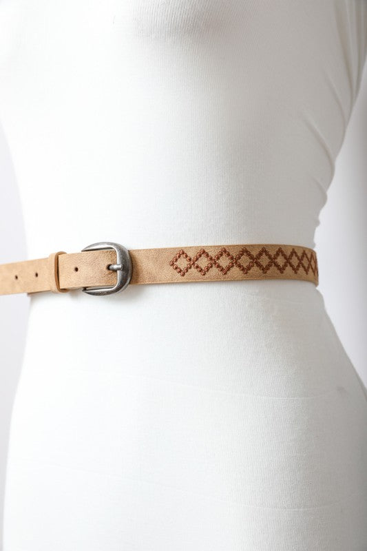 Sicilly Skinny Diamond Stitched Belt