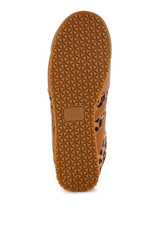 Bottom sole view leopard sneakers with textured TP rubber outsole