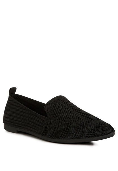 Akili Knit Textile Solid Flats in black, chic front angle view