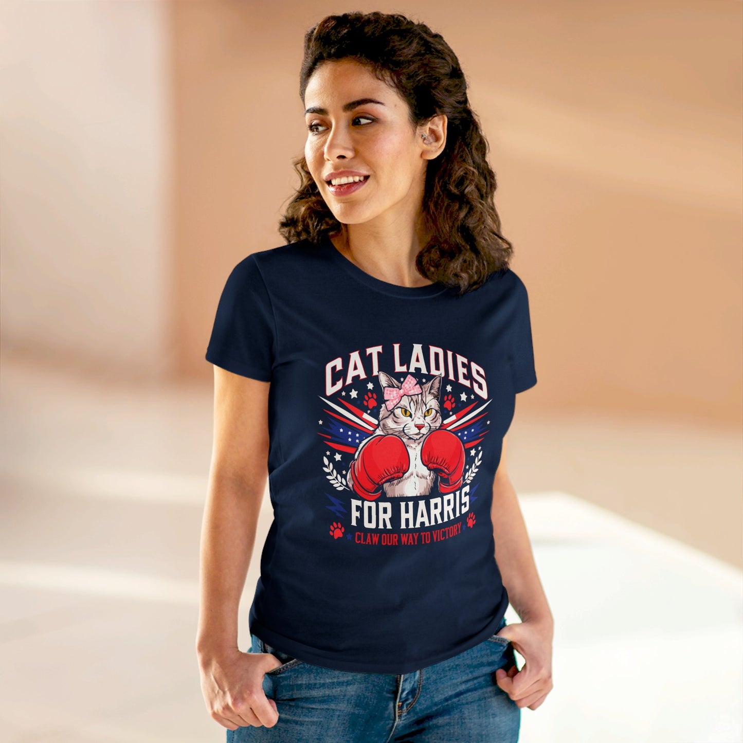 Cat Ladies For Harris, Claw Our Way To Victory Women's Midweight Cotton Tee