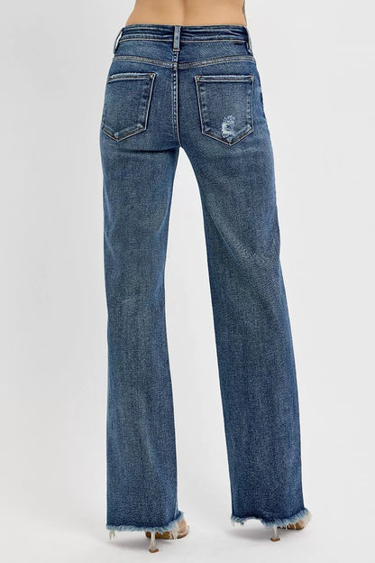 Back of Vivica High Rise Straight Jeans, dark wash denim with pockets and clean straight silhouette