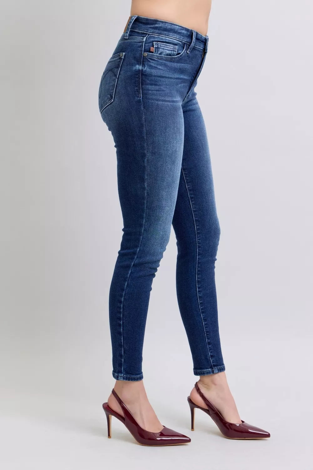 Side view of Glenda Washed Thermal Skinny Jeans featuring skinny leg and high-rise waist.