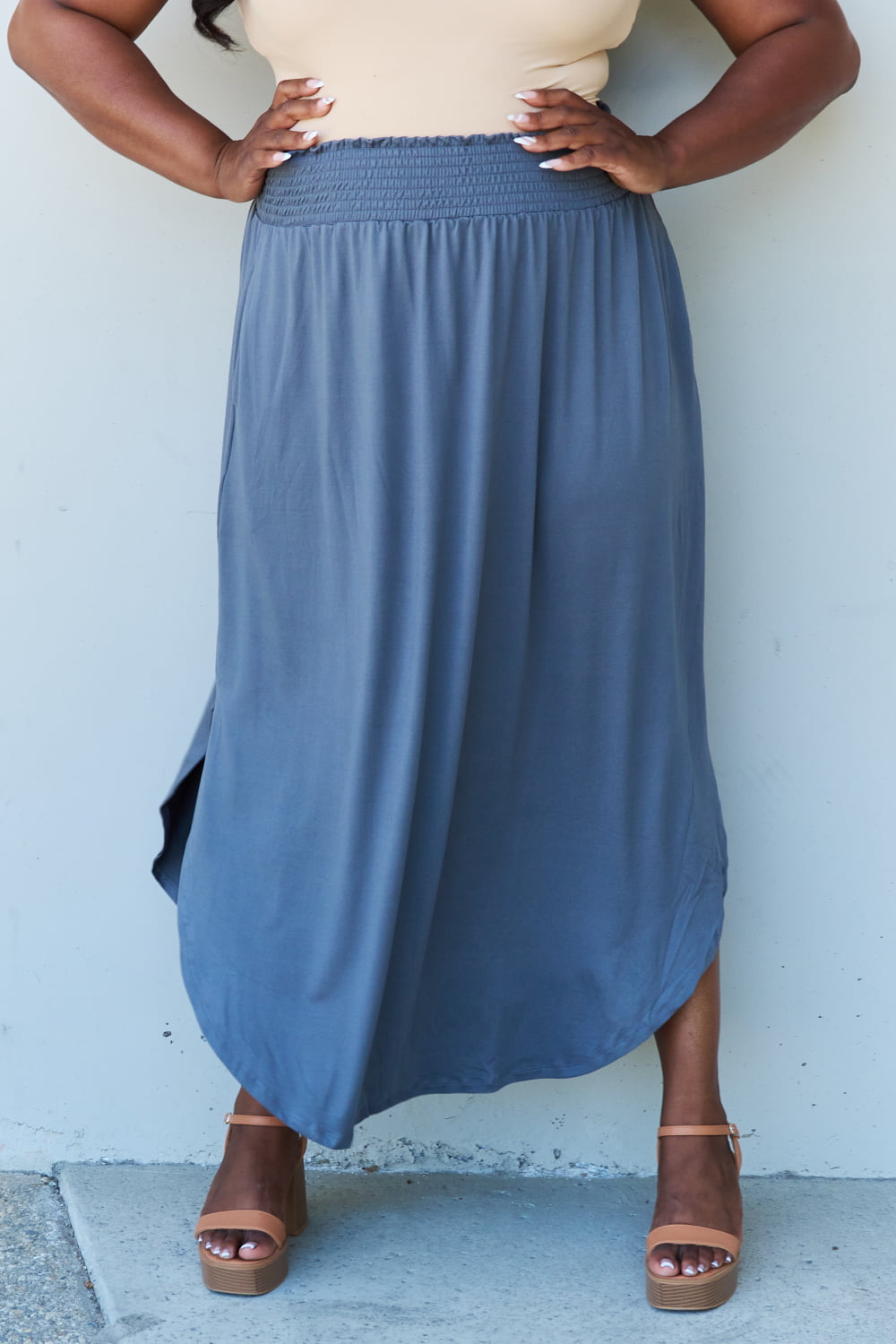 Bexley High Waist Scoop Hem Maxi Skirt