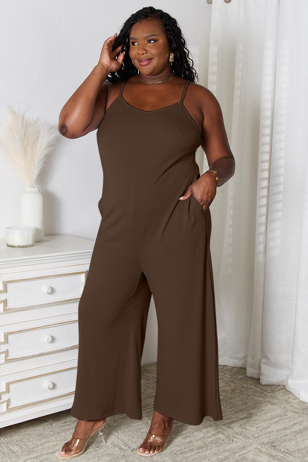 May Spaghetti Strap V-Neck Jumpsuit ( Full Size Range)