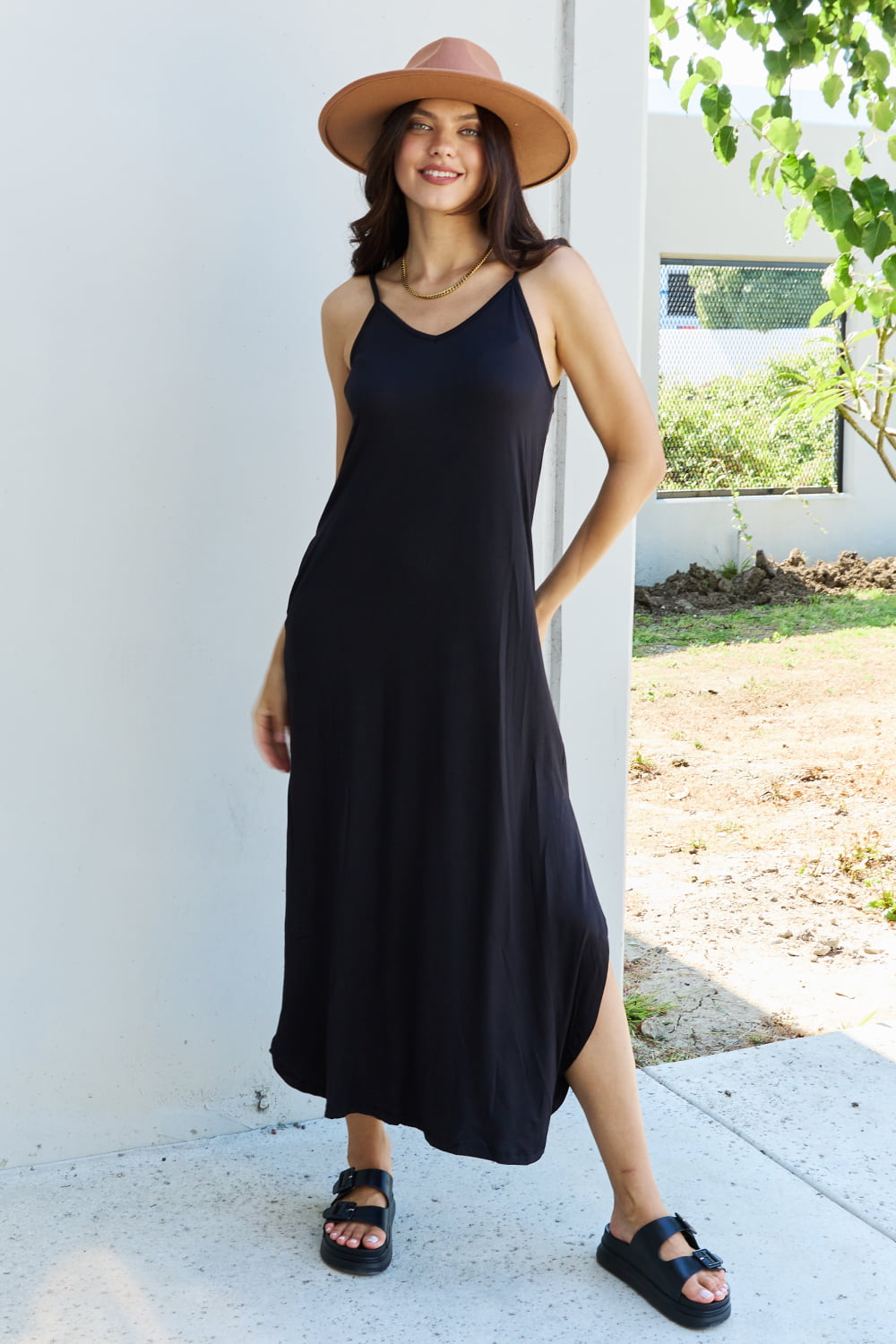 Ginny Cami Side Slit Maxi Dress in Black