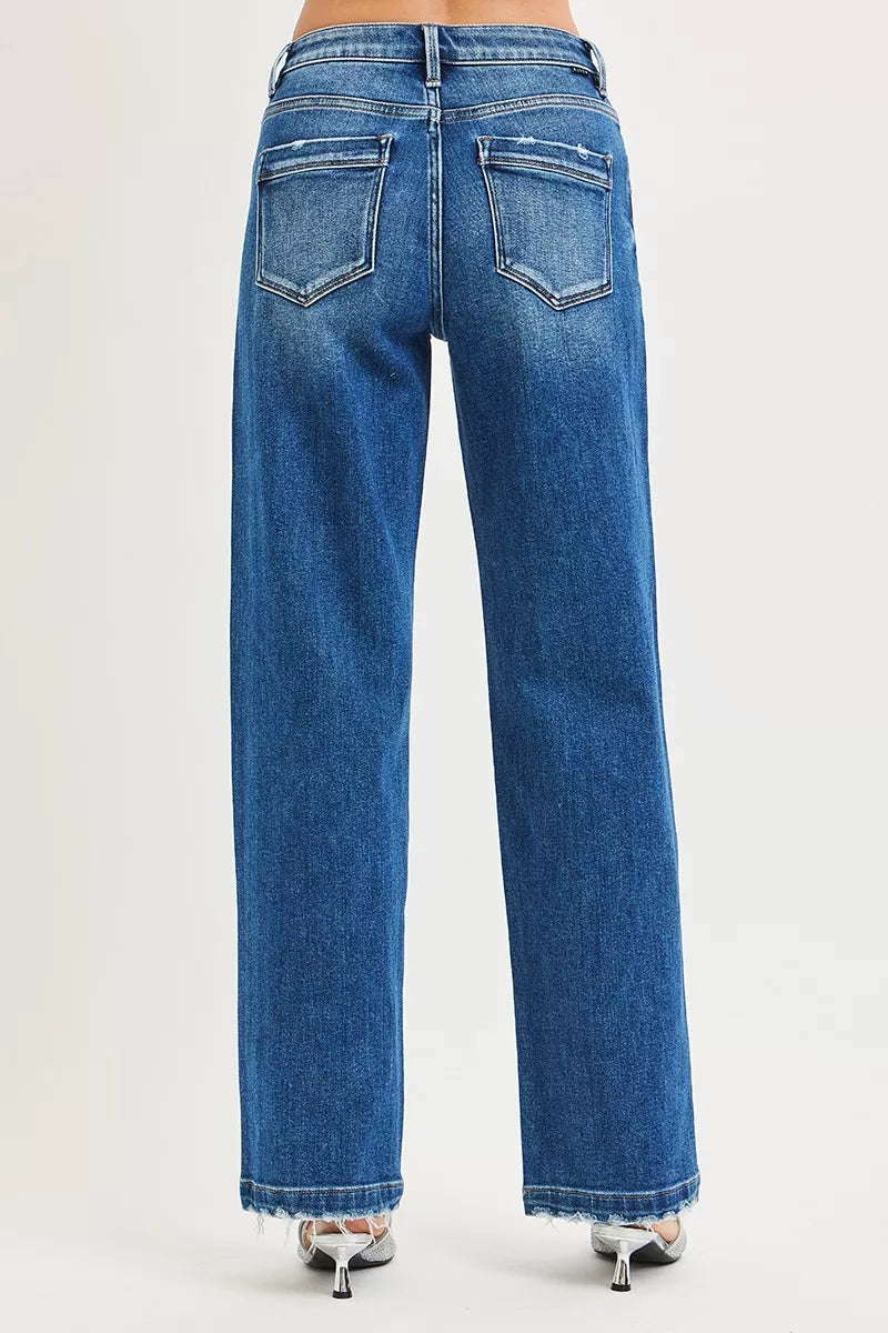 Back view of Tanya Slouchy Baggy Jeans featuring dark denim and relaxed silhouette.