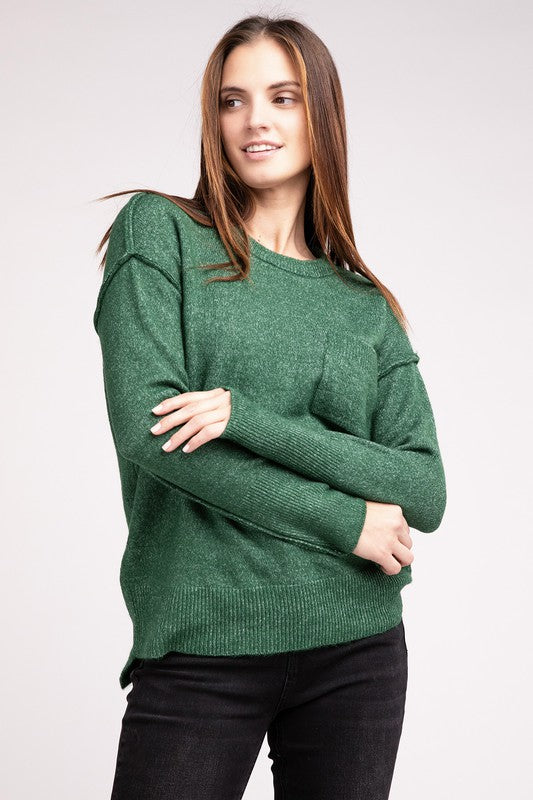 Chevelle Melange Hi-Low Hem Round Neck Sweater