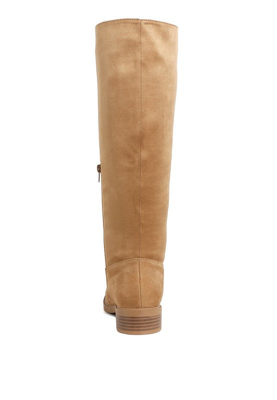Chiru Round Toe Microfiber Calf Boots taupe back view with zipper detail
