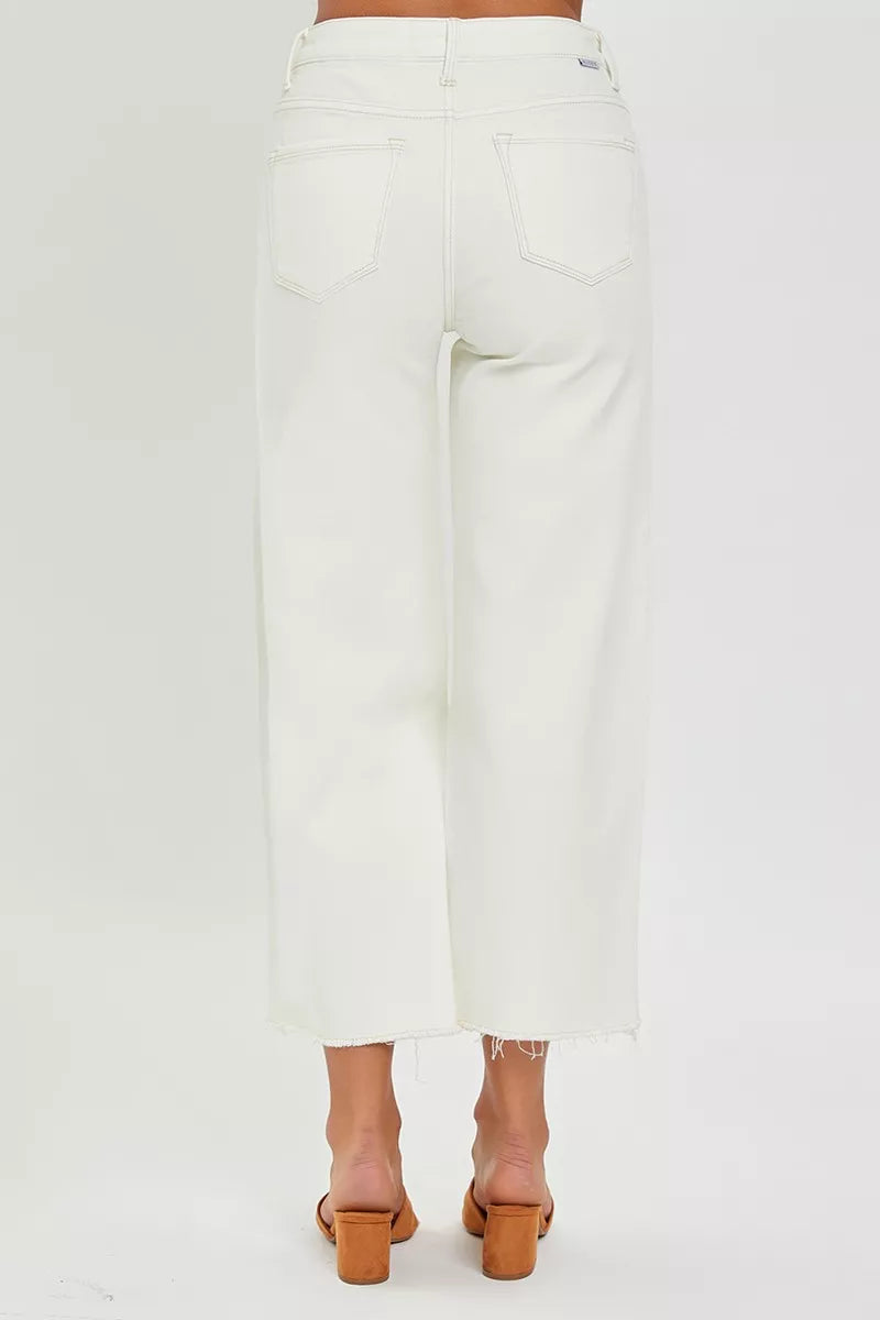 Back view of Joni Cream High Rise Crop Jeans, wide leg style.