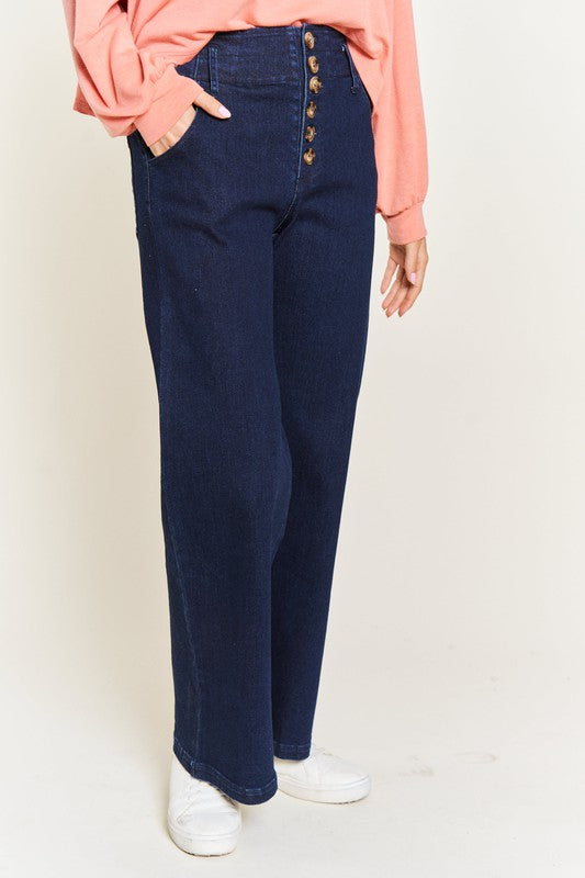 Katrin High Waisted Button Wide Leg Jeans,