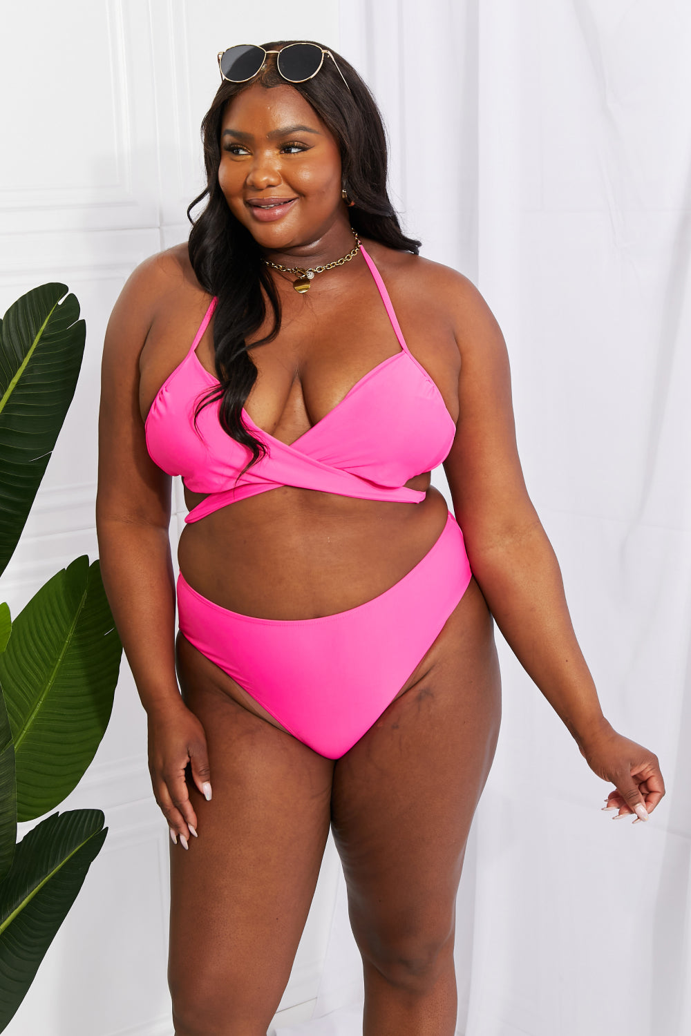 Summer Splash Halter Bikini Set in Pink By Marina West