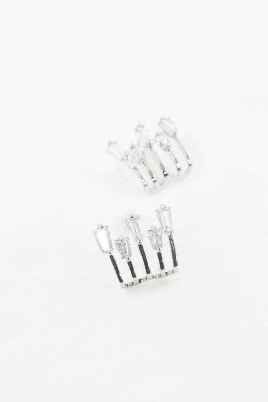 Kalimba Silver Baguette Post Earrings with five radiant baguette stones in a sleek horizontal row.