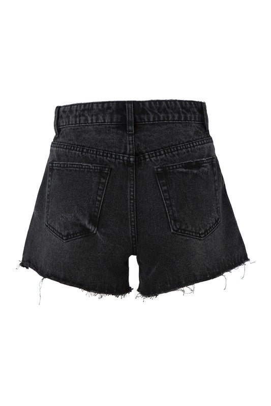 Balba Black Distressed Denim Shorts