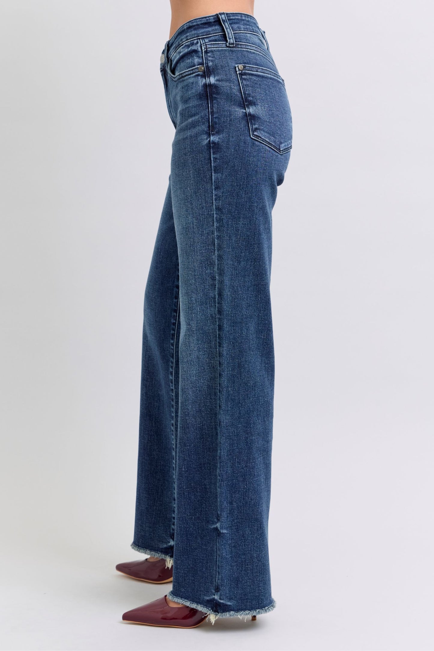 Faye Raw Hem Mid Rise Jeans by Judy Blue