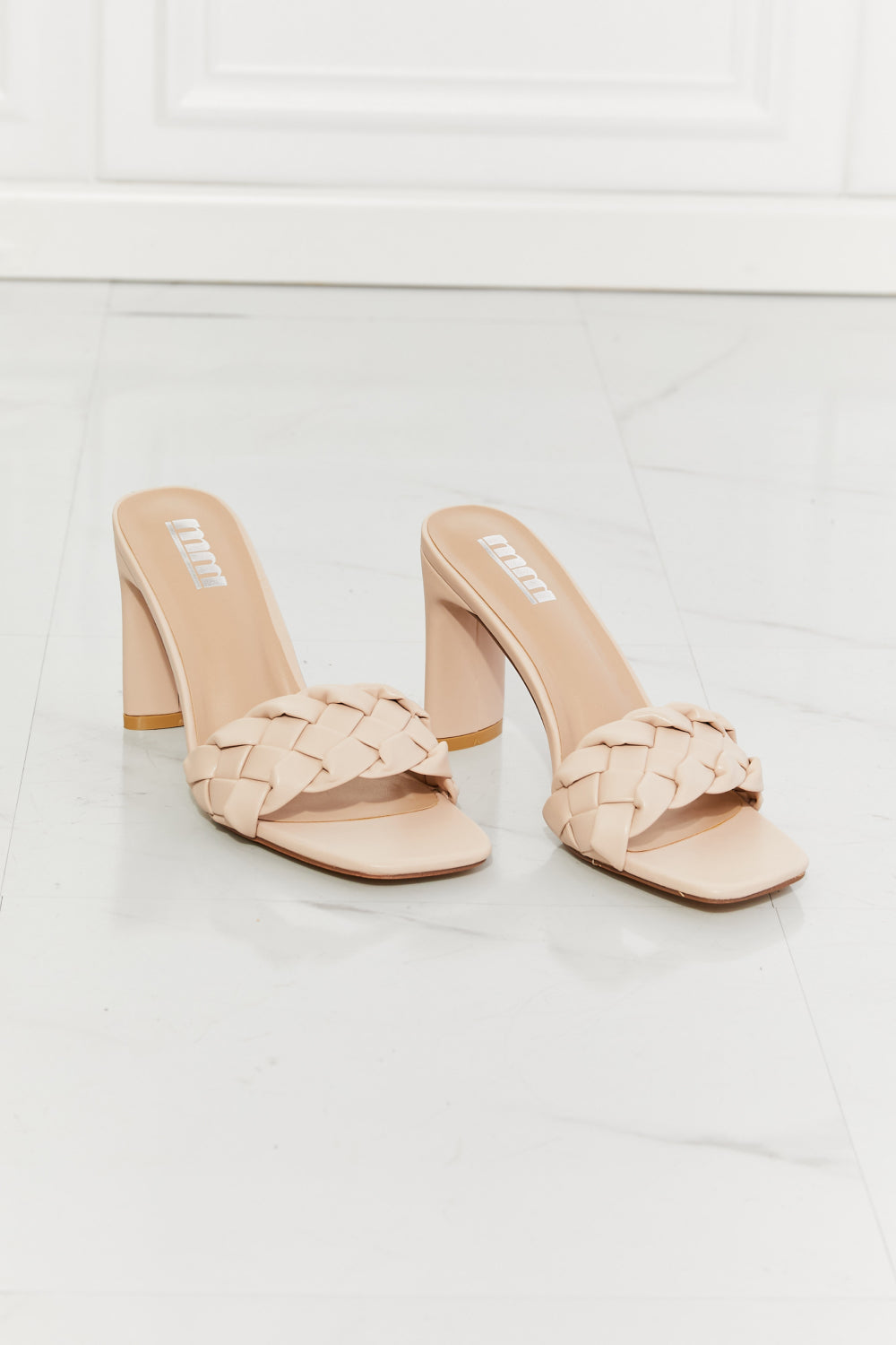 Dahlia Top of the World Braided Block Heel Sandals in Beige