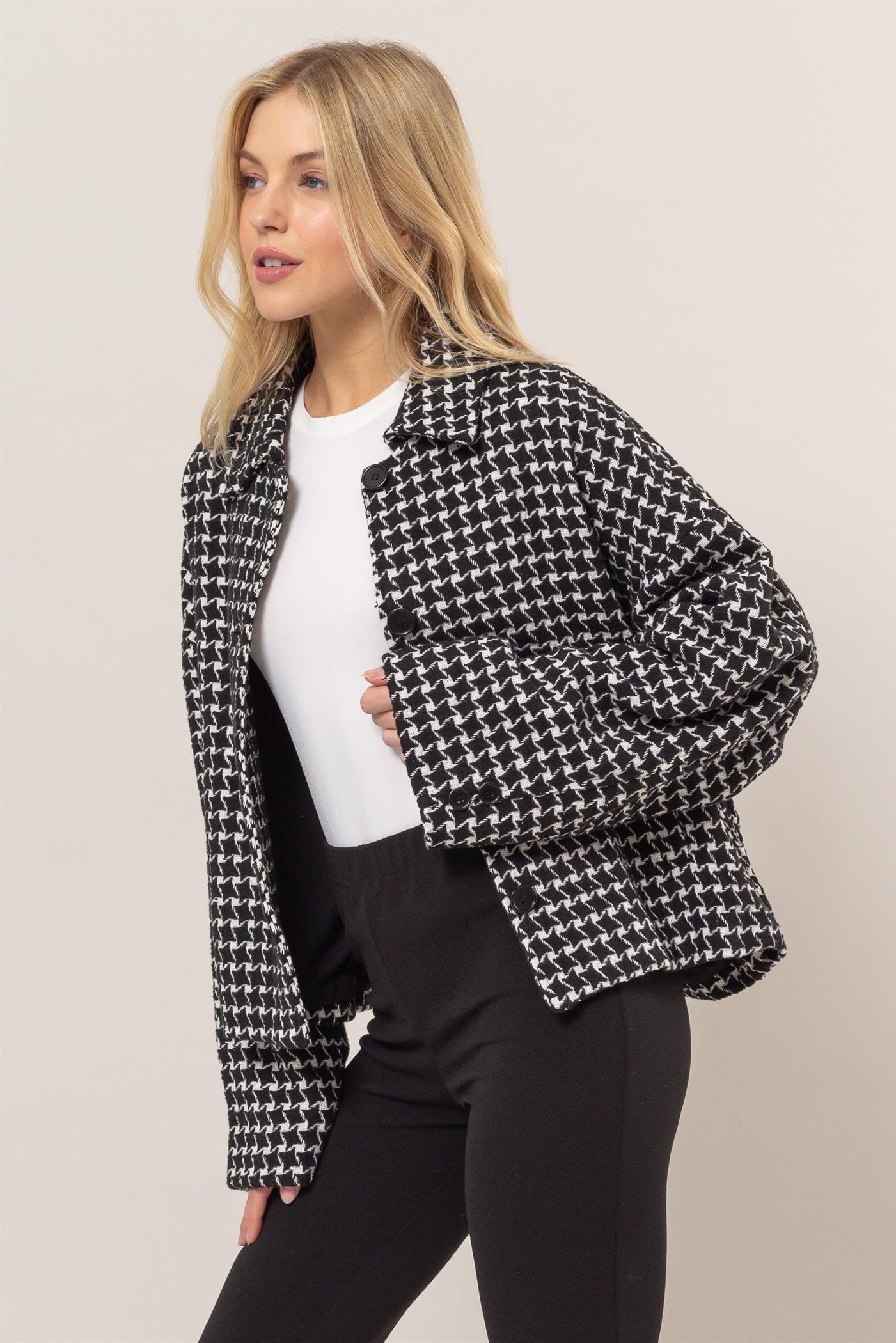 Mireille Tweed Plaid Button Up Collared Neck Jacket