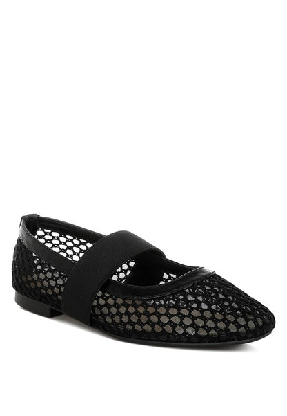 Black Nayela Ballerina Flats with square toe and supportive mid-foot strap.