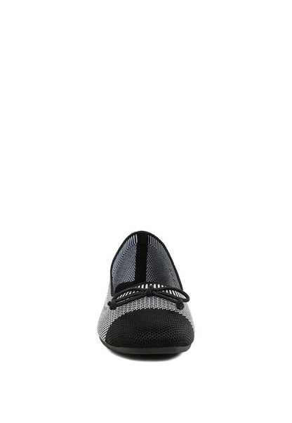 Front view of Rosario Two Tone Ballerinas in grey and black with bow embellishment