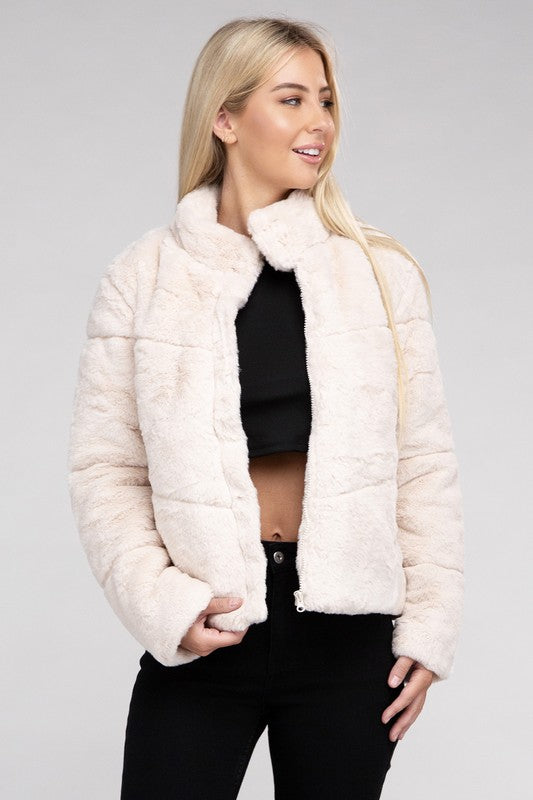 Tanvi Fluffy Zip-Up Sweater Jacket