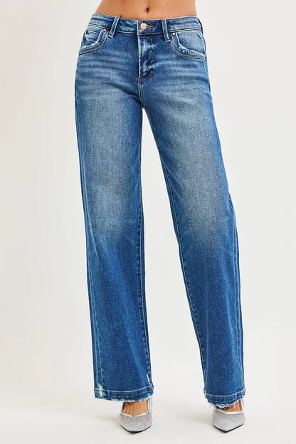 Front view of Tanya Slouchy Baggy Jeans showing relaxed baggy fit and mid-rise waist.