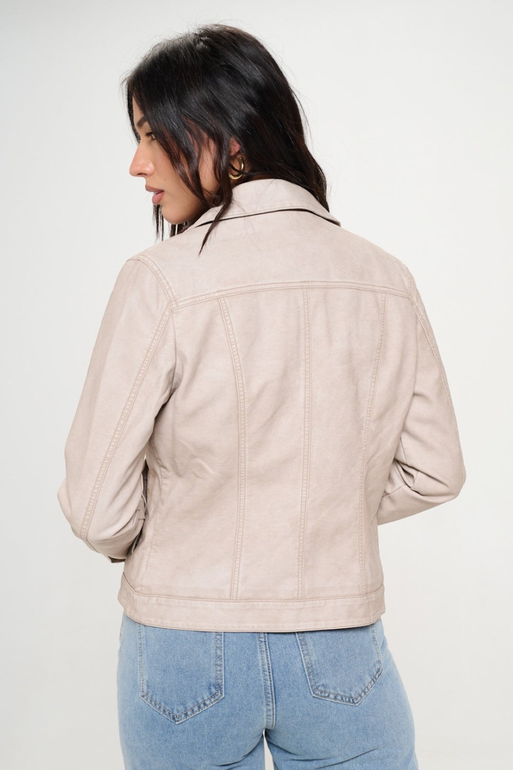 Gwendolyn Button Down Cargo Vegan Leather Shacket In Cream