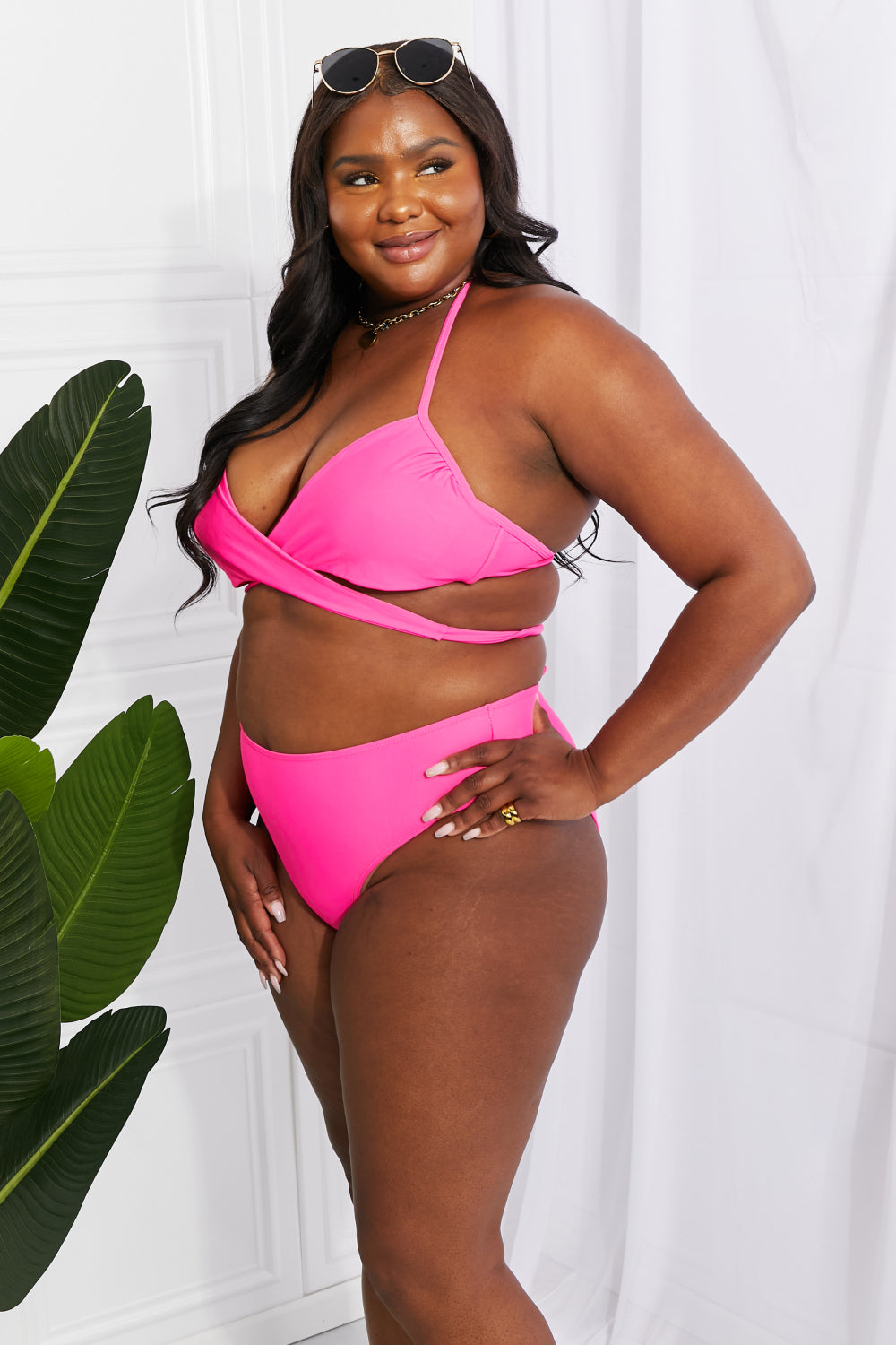 Summer Splash Halter Bikini Set in Pink By Marina West