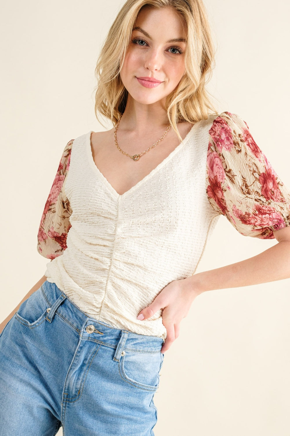 Emily Floral Sleeve Knit Top