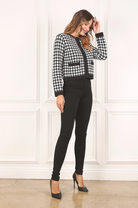 Sabine Black Check Knitted Jacket