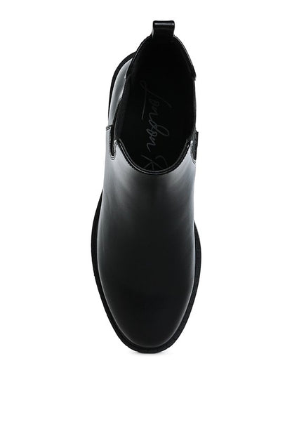 Top view of Tripoli Stacked Heel Chelsea Boots showing round toe shape and pull-on Chelsea boot style.