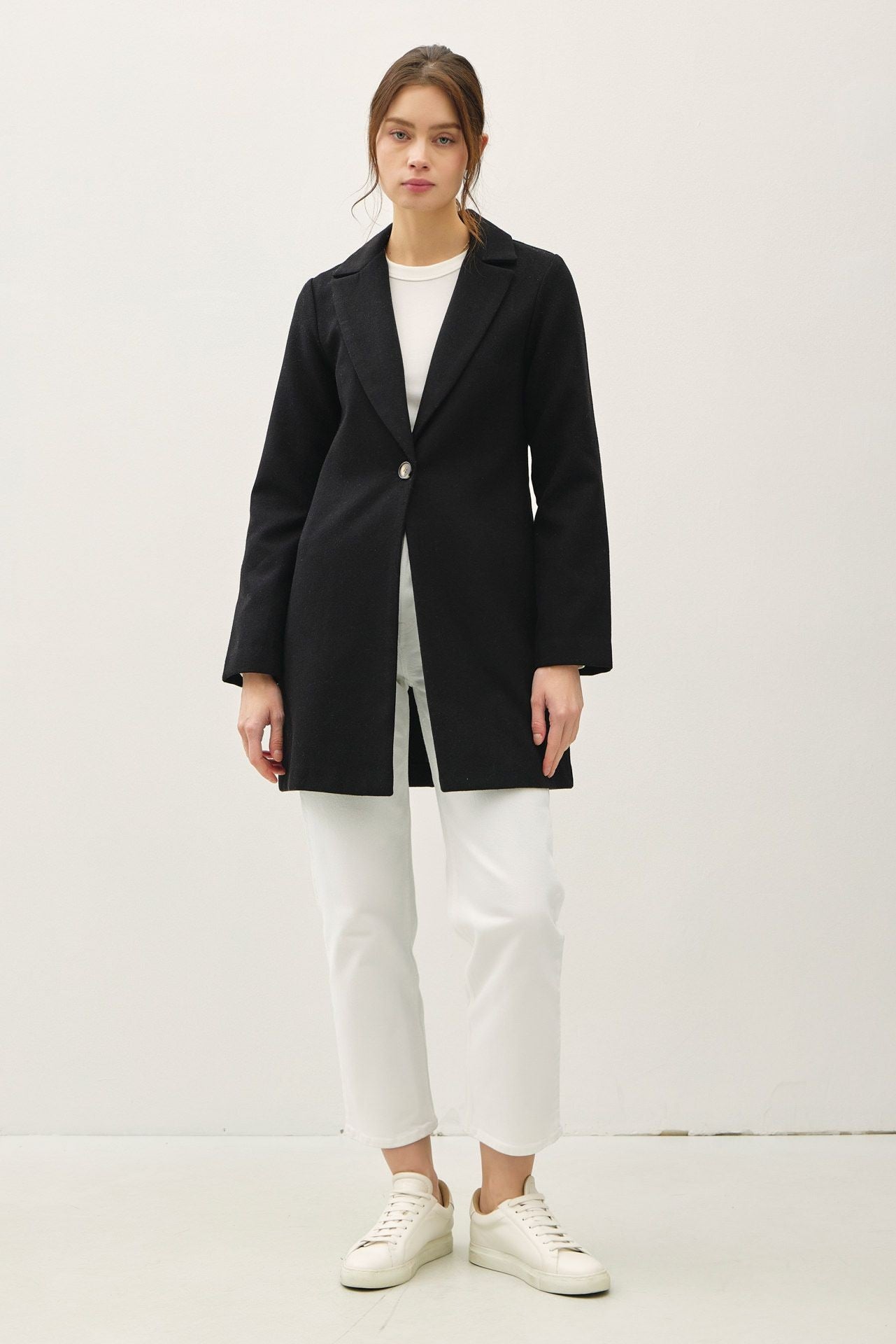 Karolina Single Button Long Sleeve Coat with Pockets