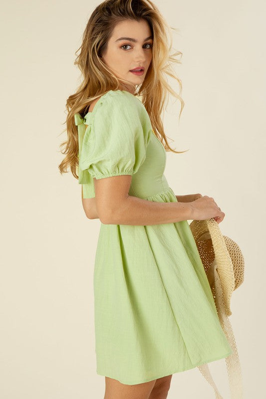 Delilah Tie Back Dress With Puff Sleeves