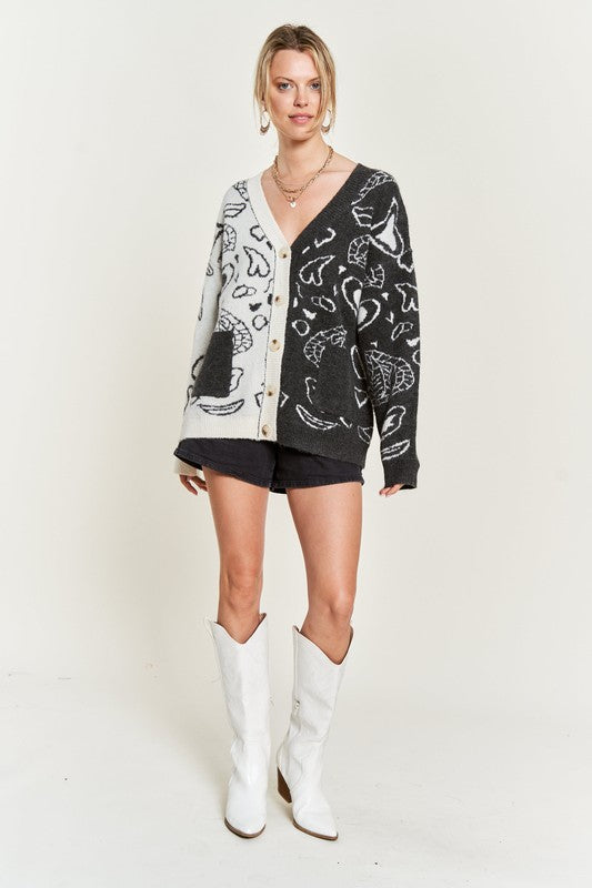 Dafni Heart Paisley Cardigan - Plus SIze, Color Block, Oversized Fit, Drop Shoulder
