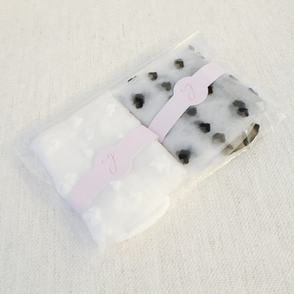 Packaged black and white Sweet Hearts Sheer Socks Set of 2.